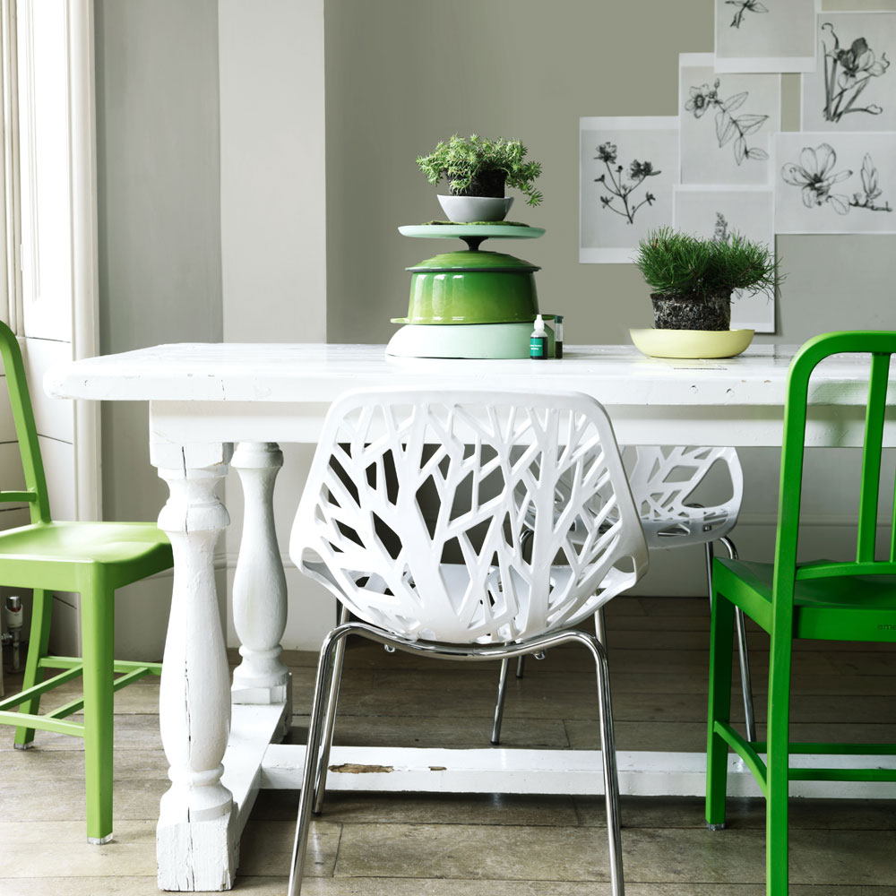 whit green chairs dining room